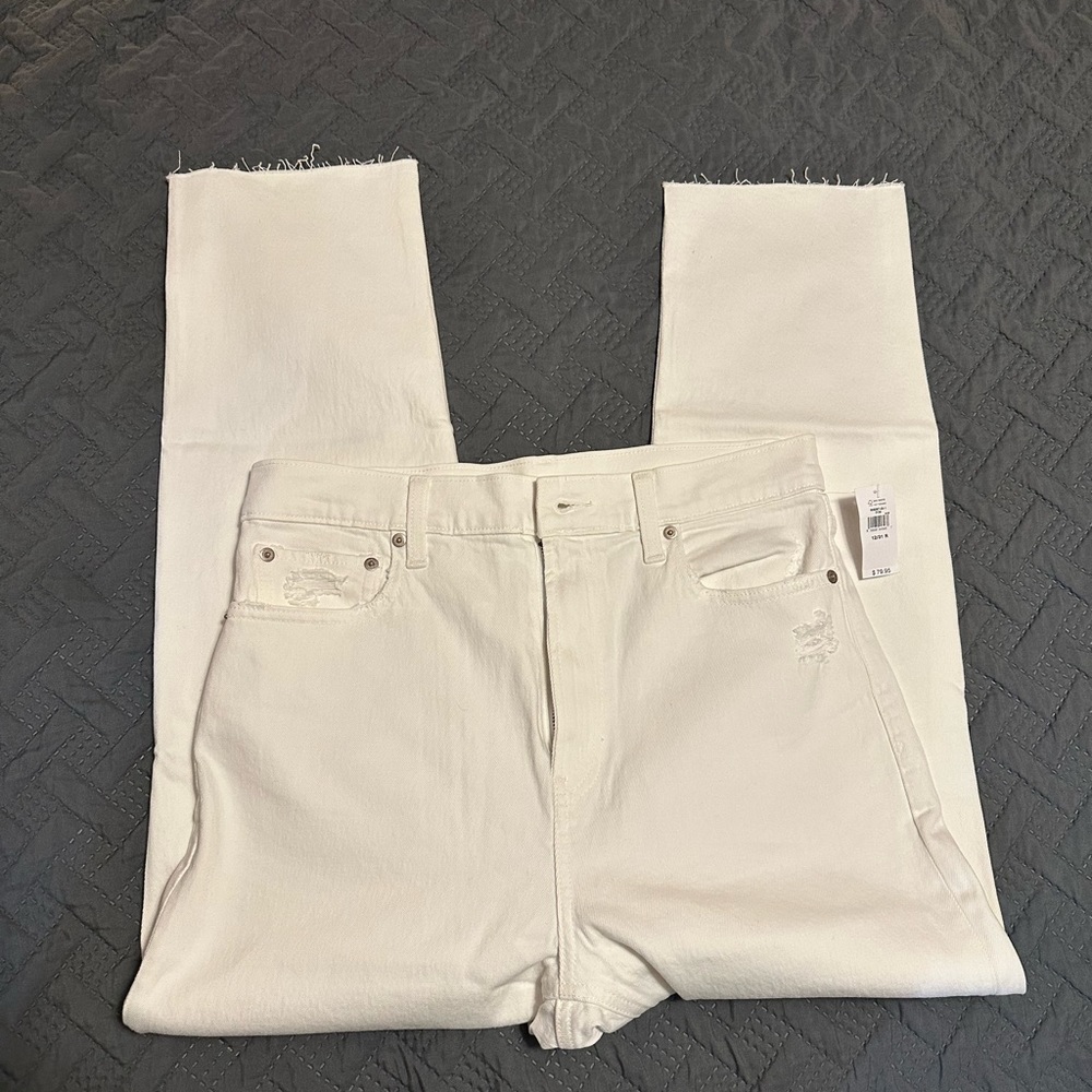 High rise cheeky straight white jeans